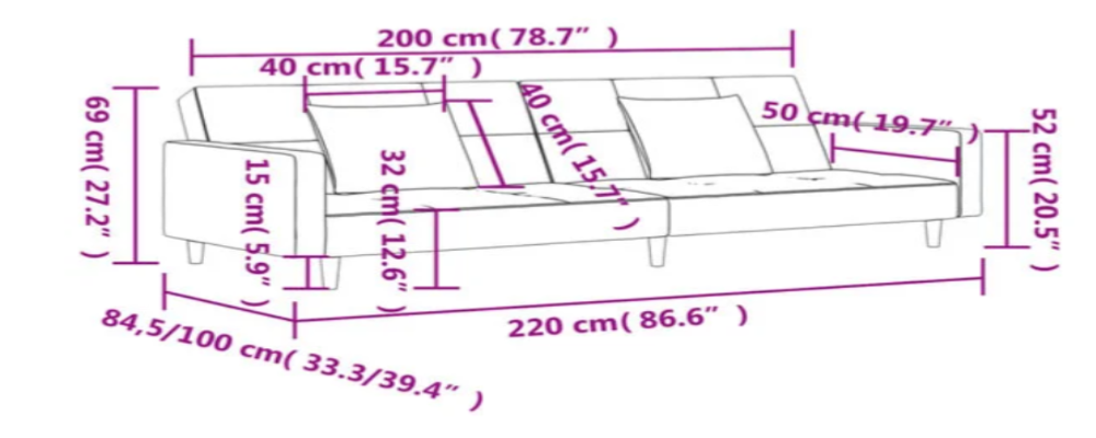 Canapé convertible en tissu avec oreillers
