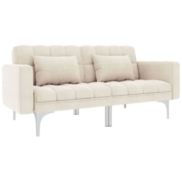 Canapé convertible en tissu avec oreillers