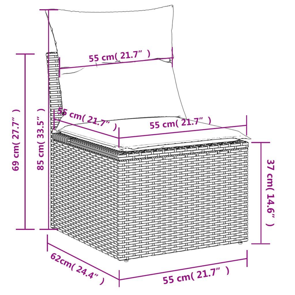 Canapé modulable de jardin en tissu et résine tressée (8 places)