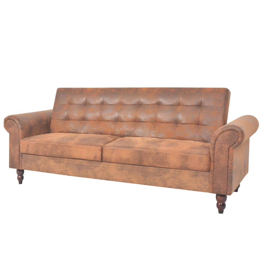 Canapé convertible style Chesterfield en daim marron
