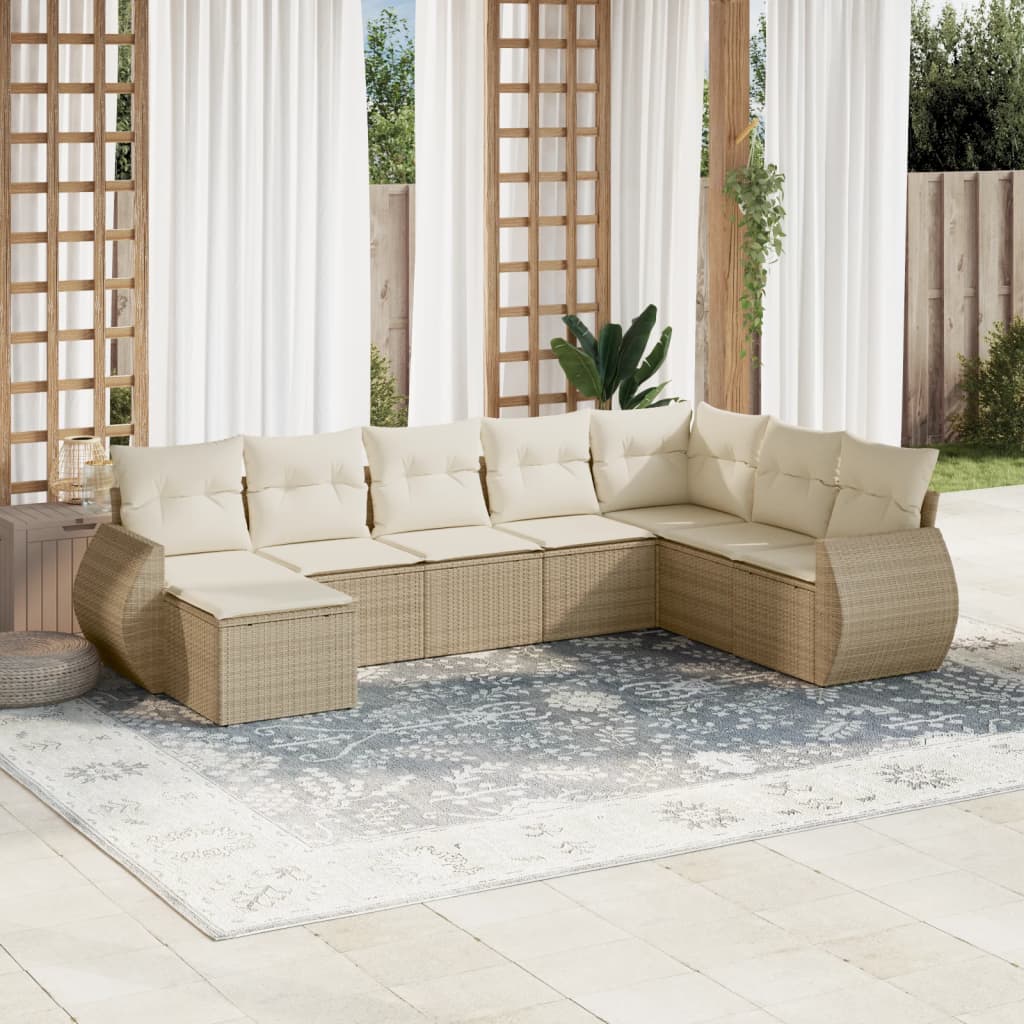 Canapé modulable de jardin en tissu et résine tressée (8 places)