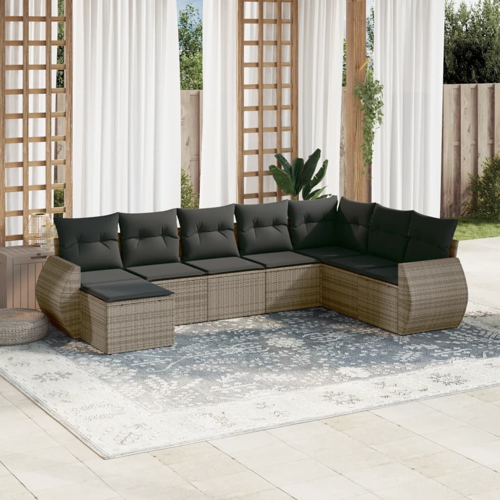 Canapé modulable de jardin en tissu et résine tressée (8 places)