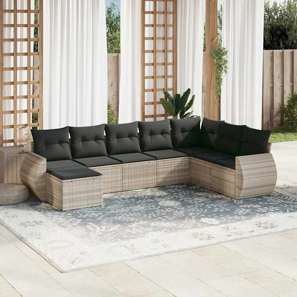 Canapé modulable de jardin en tissu et résine tressée (8 places)