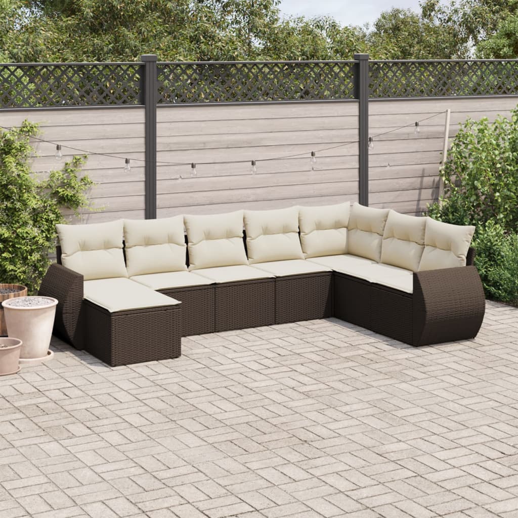 Canapé modulable de jardin en tissu et résine tressée (8 places)