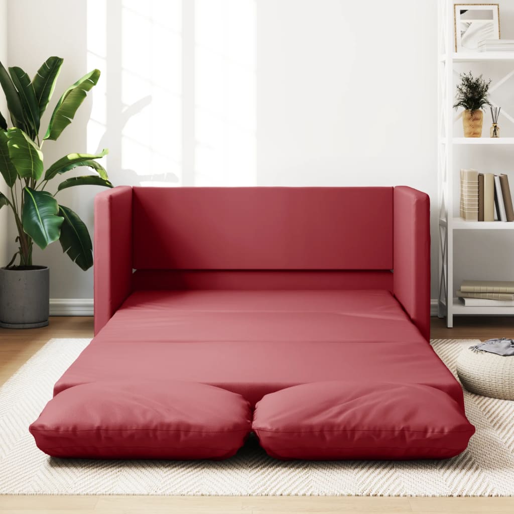 Canapé convertible bordeaux en simili cuir