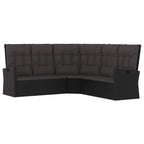 Canapé d'angle inclinable en résine tressée noir avec coussins