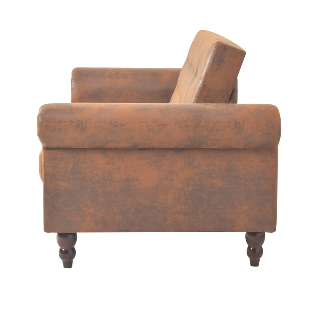 Canapé convertible style Chesterfield en daim marron