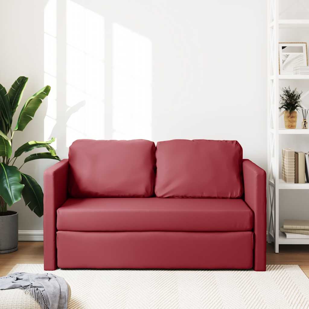 Canapé convertible bordeaux en simili cuir
