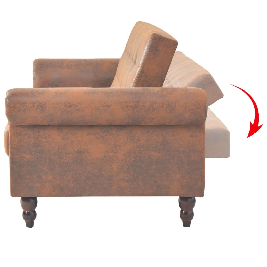 Canapé convertible style Chesterfield en daim marron