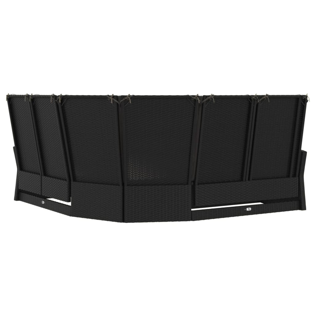 Canapé d'angle inclinable en résine tressée noir avec coussins