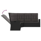 Canapé d'angle inclinable en résine tressée noir avec coussins