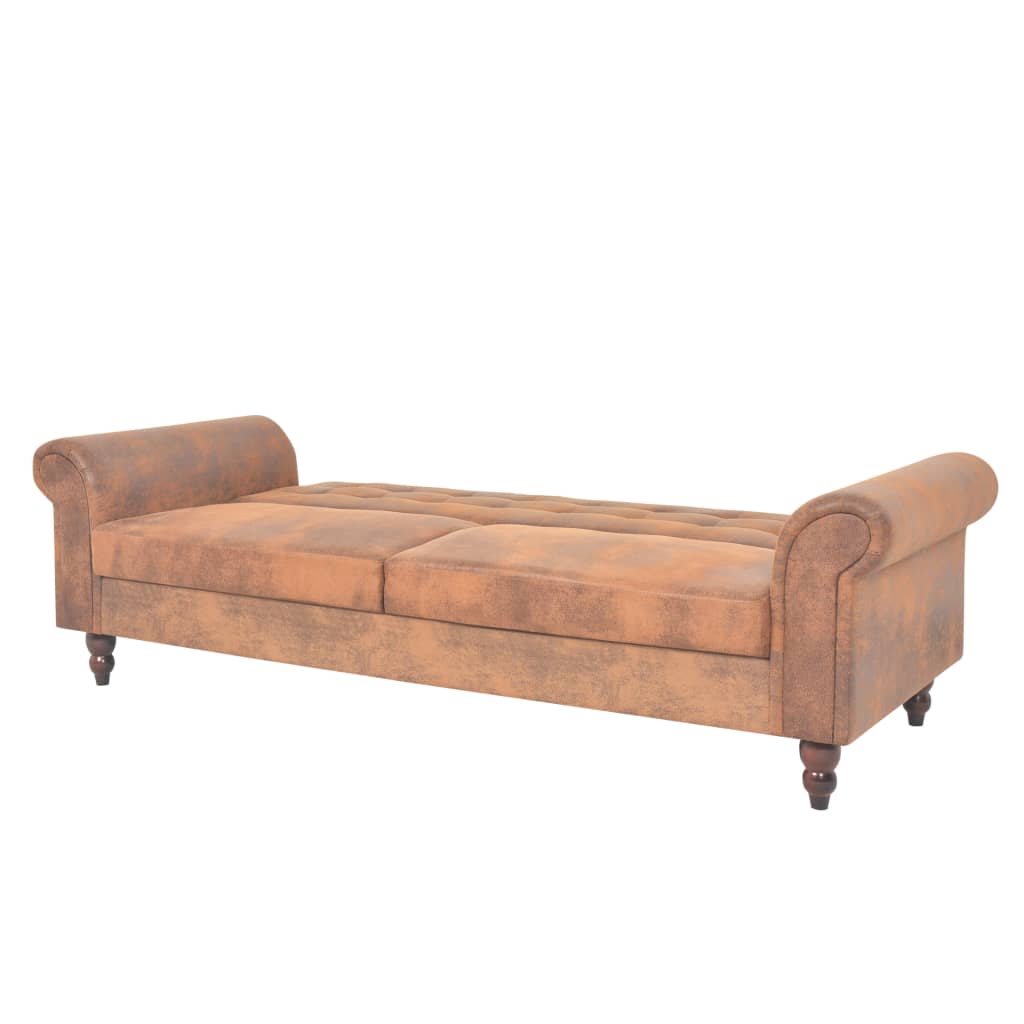 Canapé convertible style Chesterfield en daim marron