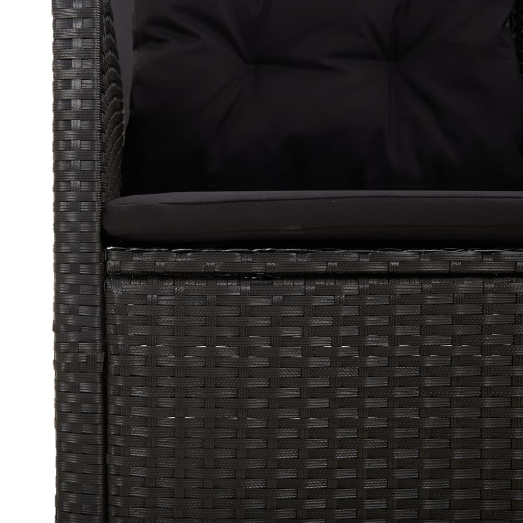Canapé d'angle inclinable en résine tressée noir avec coussins