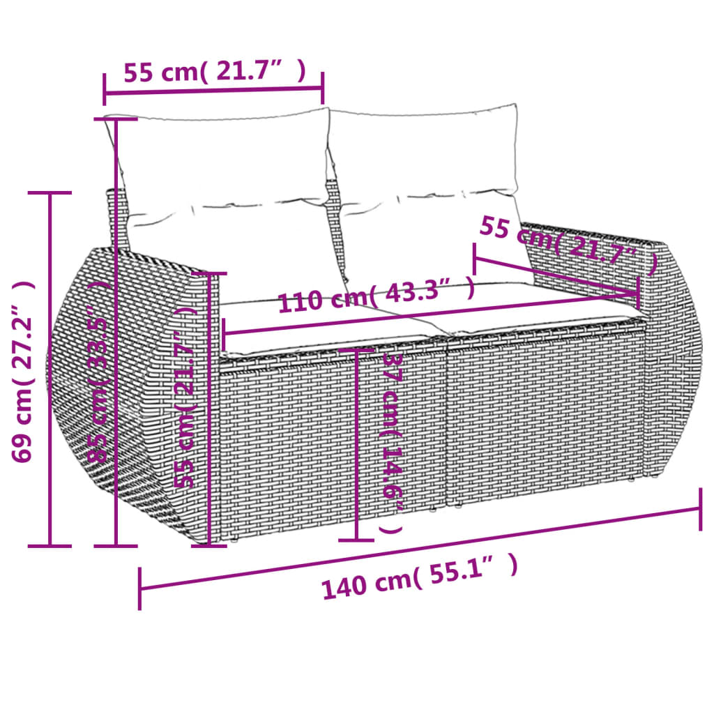 Canapé modulable de jardin en tissu et résine tressée (8 places)