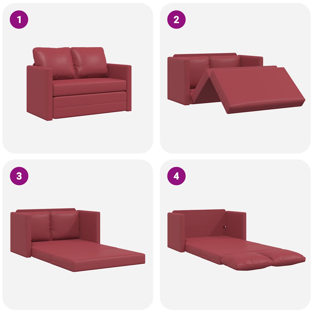 Canapé convertible bordeaux en simili cuir