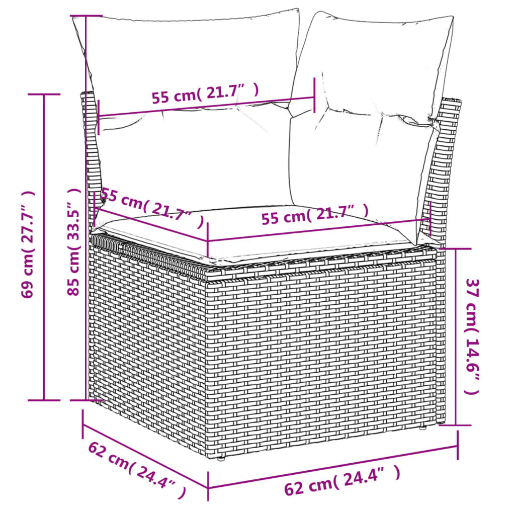 Canapé modulable de jardin en tissu et résine tressée (8 places)