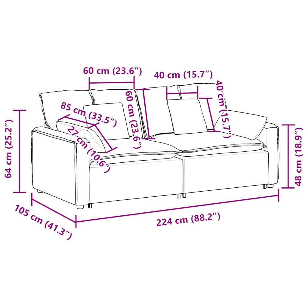 Canapé modulable en velours avec coussins